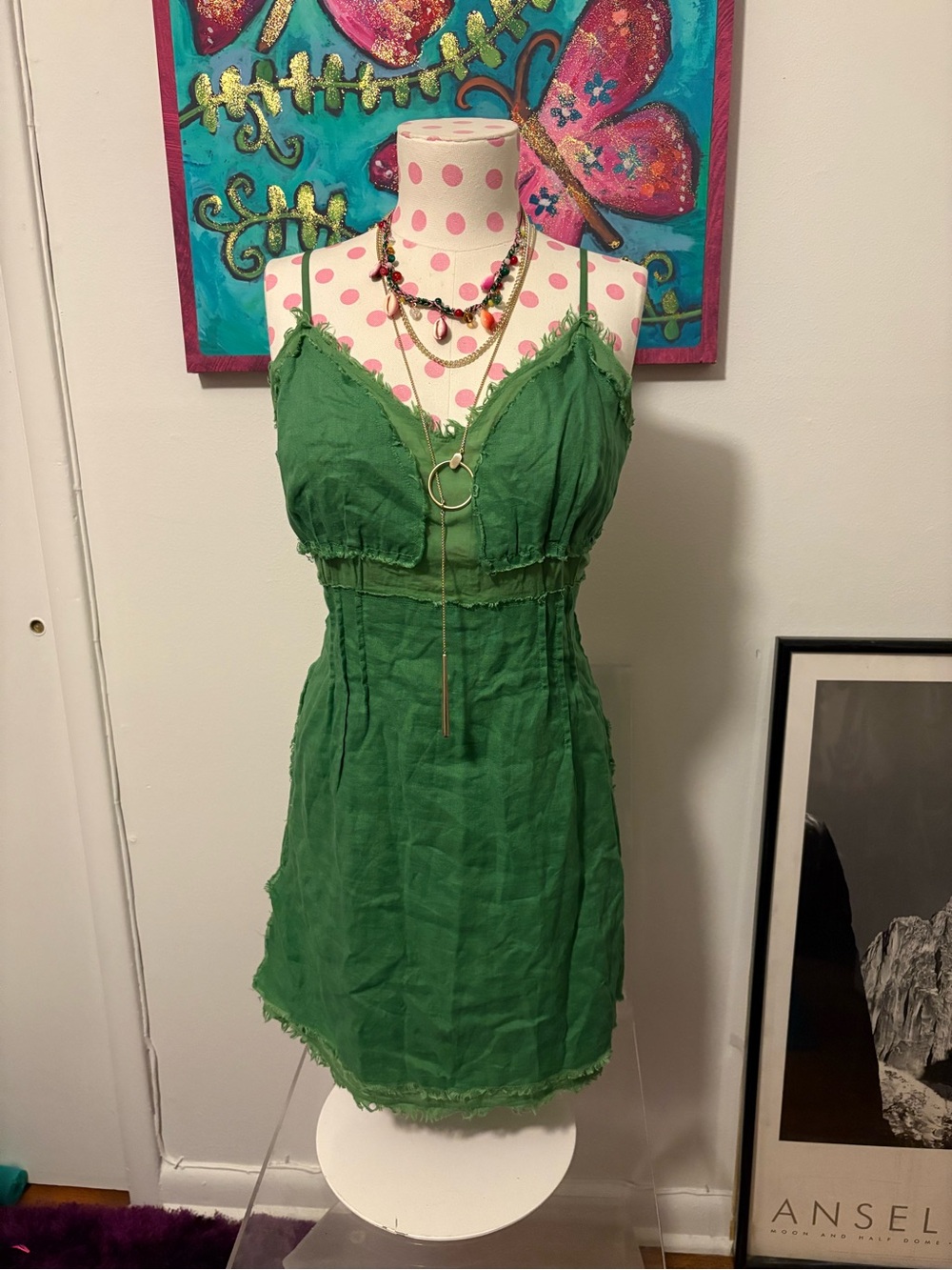 Miss60 Green Spaghetti-Strap Mini Dress
